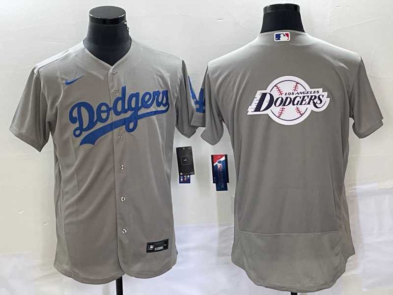 Mens Los Angeles Dodgers Gray Team Big Logo Flex Base Stitched Baseball Jersey